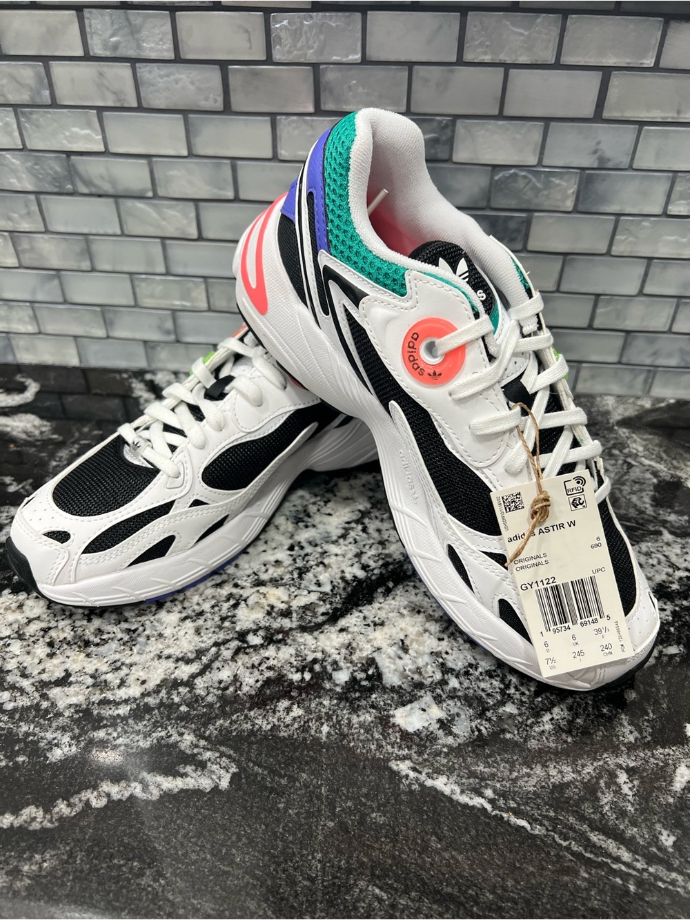 adidas Astir W White Black with Teal Purple Coral Accents